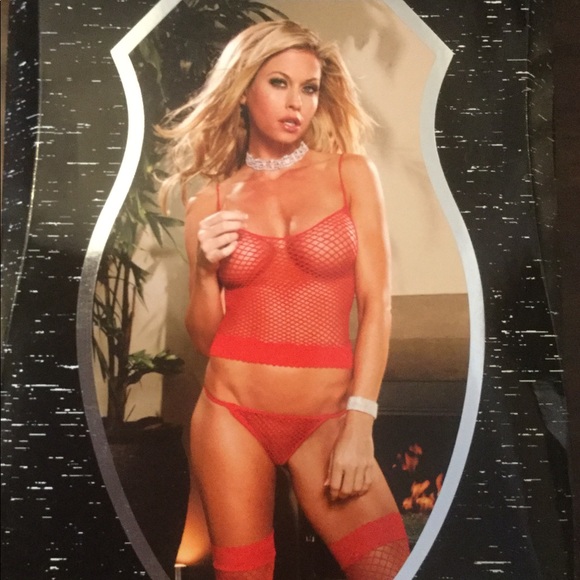 Mesh cami, g string and stocking set - Picture 1 of 2